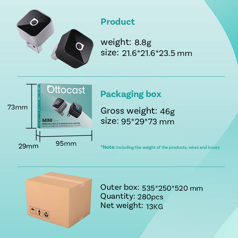 OTTOCAST Express MINI AIR 3 in 1 Cube Adapter 4.0 Wireless CarPlay Android Auto for iOS Screen Mirroring Car Accessories 2026